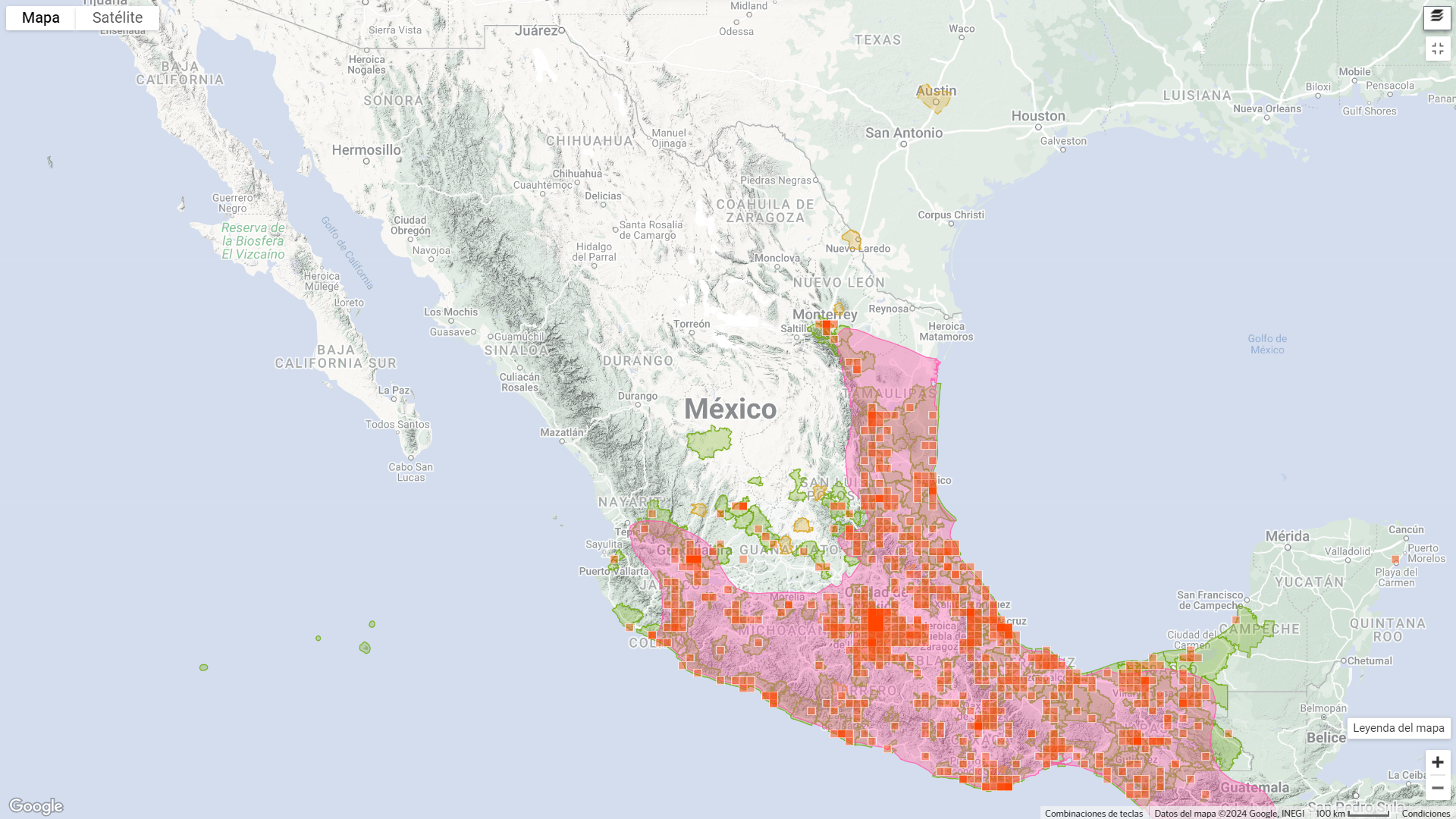 Distribución de Sciurus  aureogaster